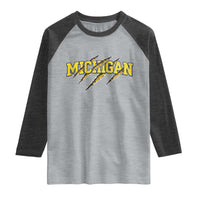 Michigan Fan Raglan Shirt MI State Sports Game Day Scratch Mark