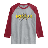 Michigan Fan Raglan Shirt MI State Sports Game Day Scratch Mark