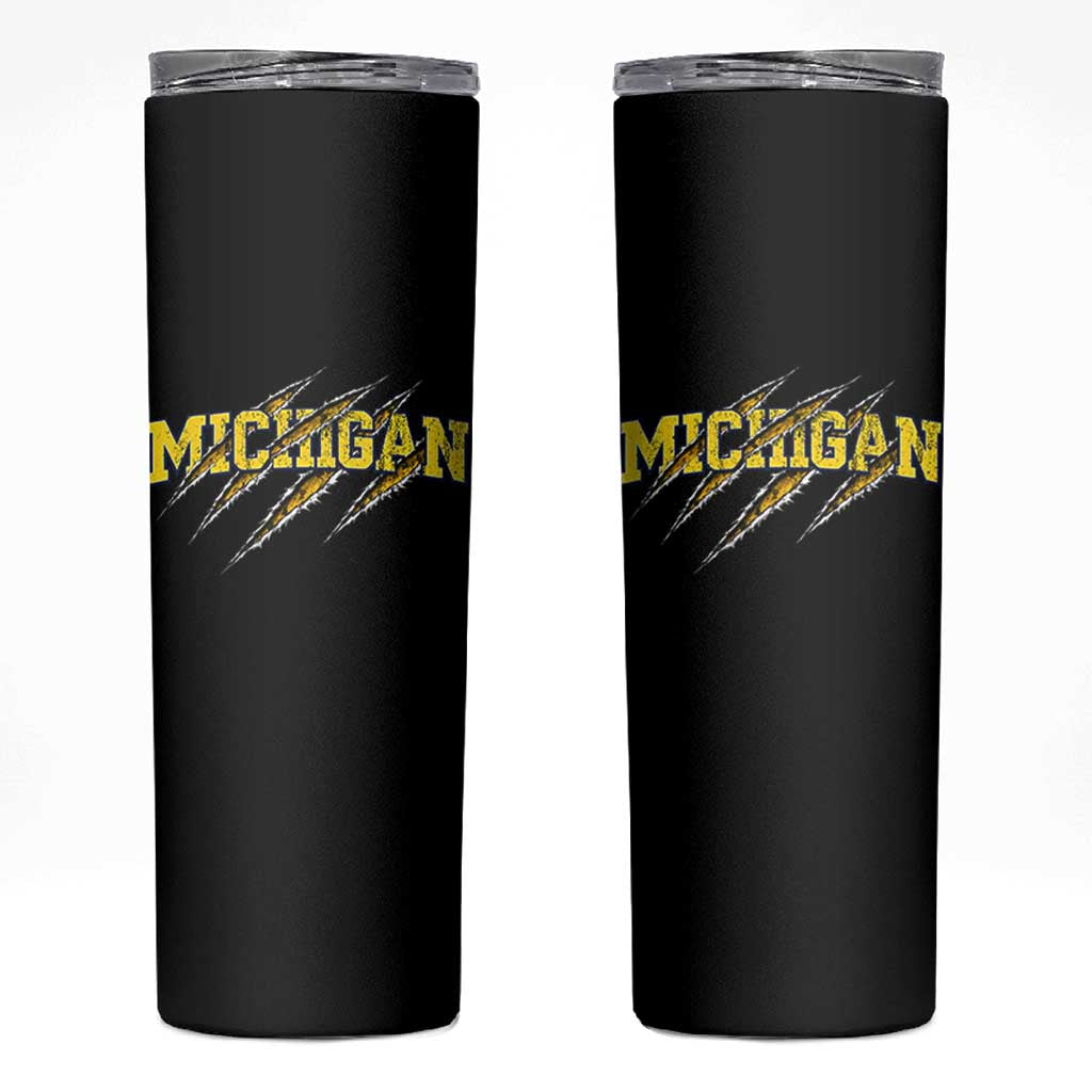 Michigan Fan Skinny Tumbler MI State Sports Game Day Scratch Mark