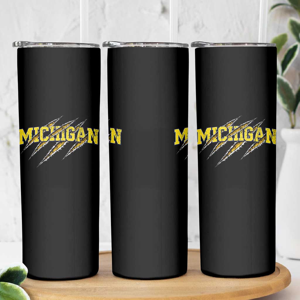 Michigan Fan Skinny Tumbler MI State Sports Game Day Scratch Mark