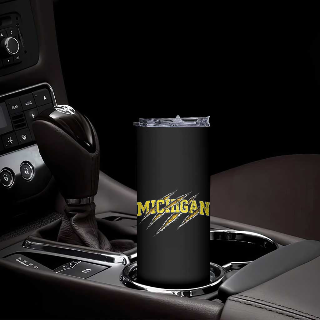 Michigan Fan Skinny Tumbler MI State Sports Game Day Scratch Mark