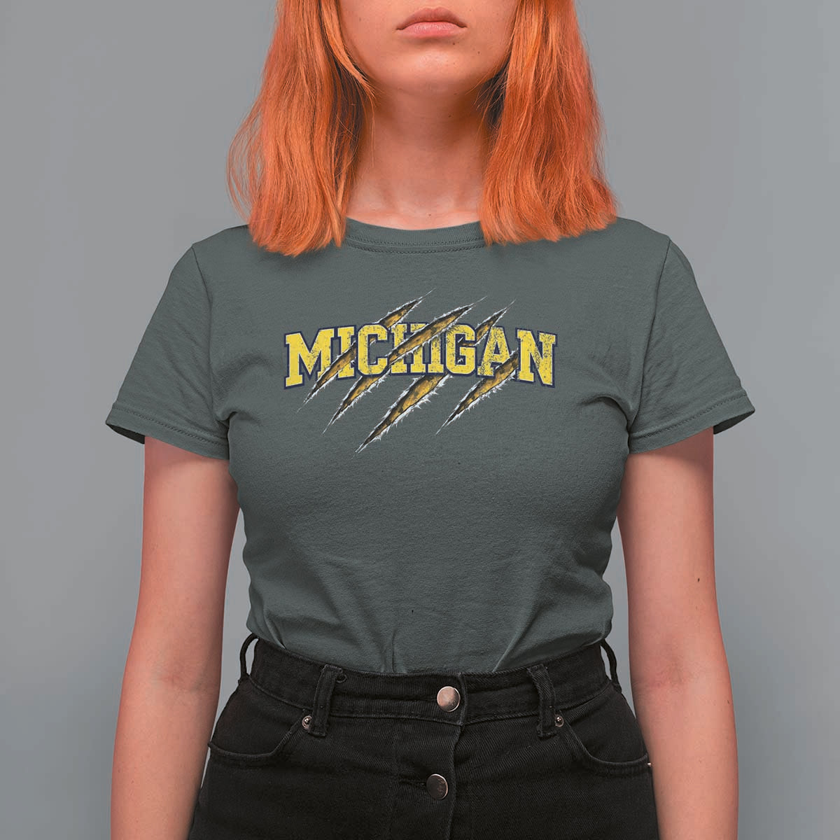 Michigan Fan T Shirt For Women MI State Sports Game Day Scratch Mark
