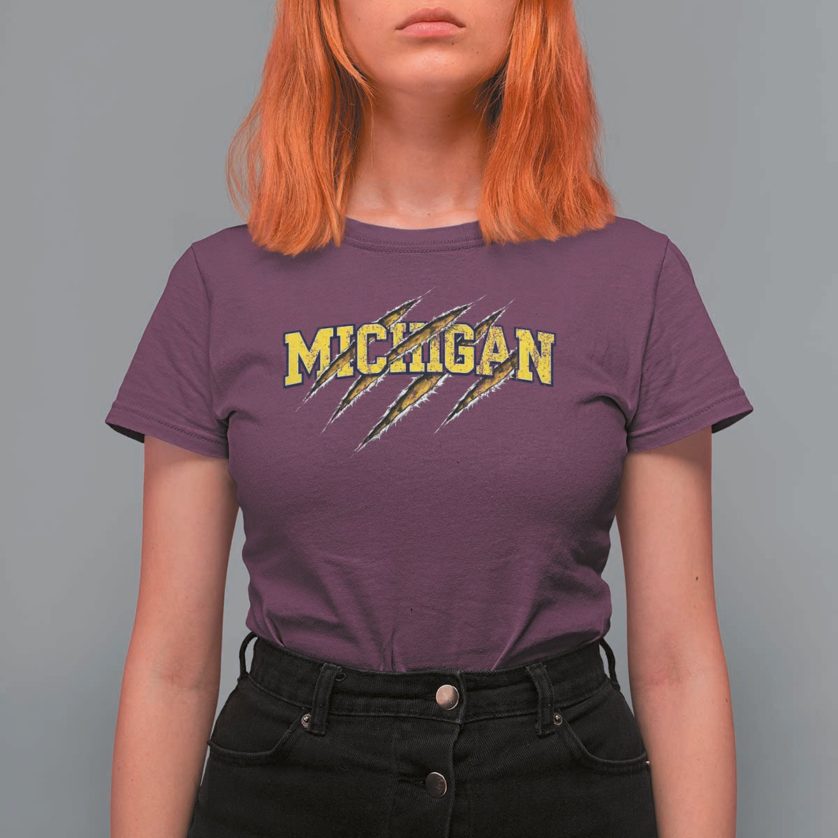Michigan Fan T Shirt For Women MI State Sports Game Day Scratch Mark