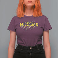 Michigan Fan T Shirt For Women MI State Sports Game Day Scratch Mark