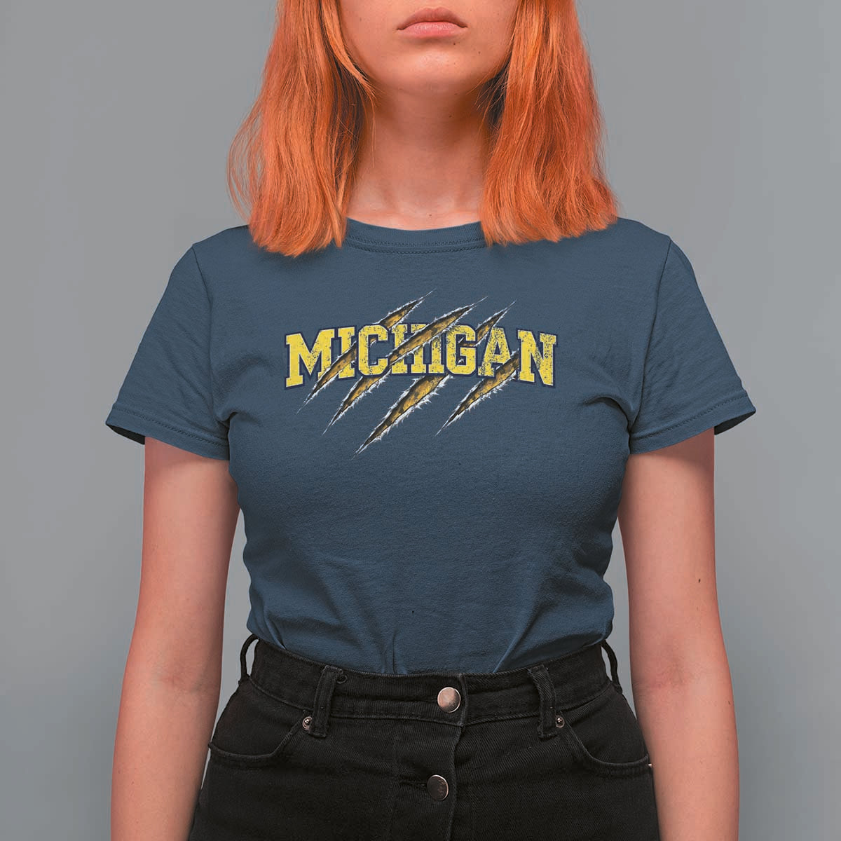 Michigan Fan T Shirt For Women MI State Sports Game Day Scratch Mark