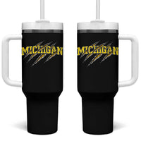 Michigan Fan Tumbler With Handle MI State Sports Game Day Scratch Mark