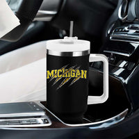 Michigan Fan Tumbler With Handle MI State Sports Game Day Scratch Mark
