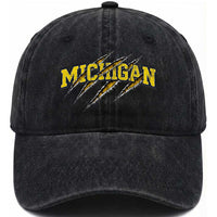 Michigan Fan Washed Cotton Baseball Cap MI State Sports Game Day Scratch Mark