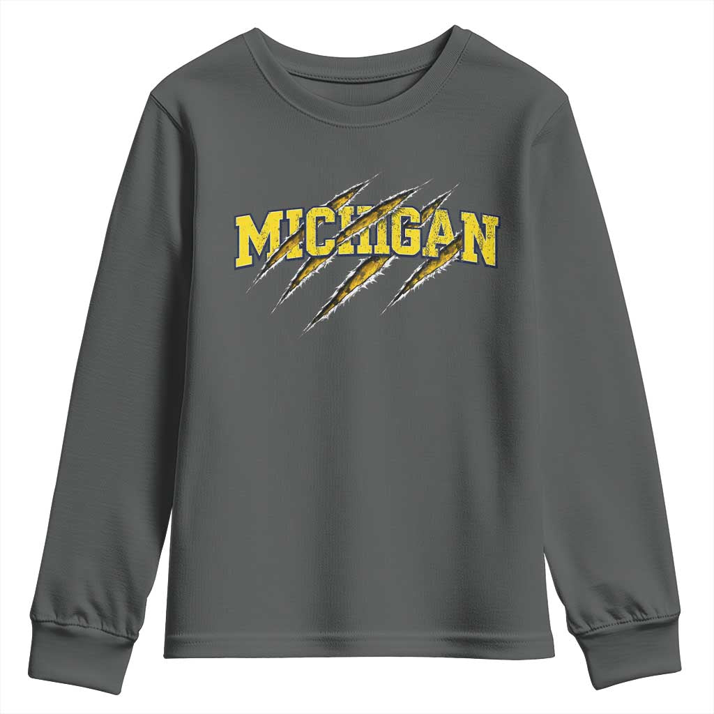 Michigan Fan Youth Sweatshirt MI State Sports Game Day Scratch Mark