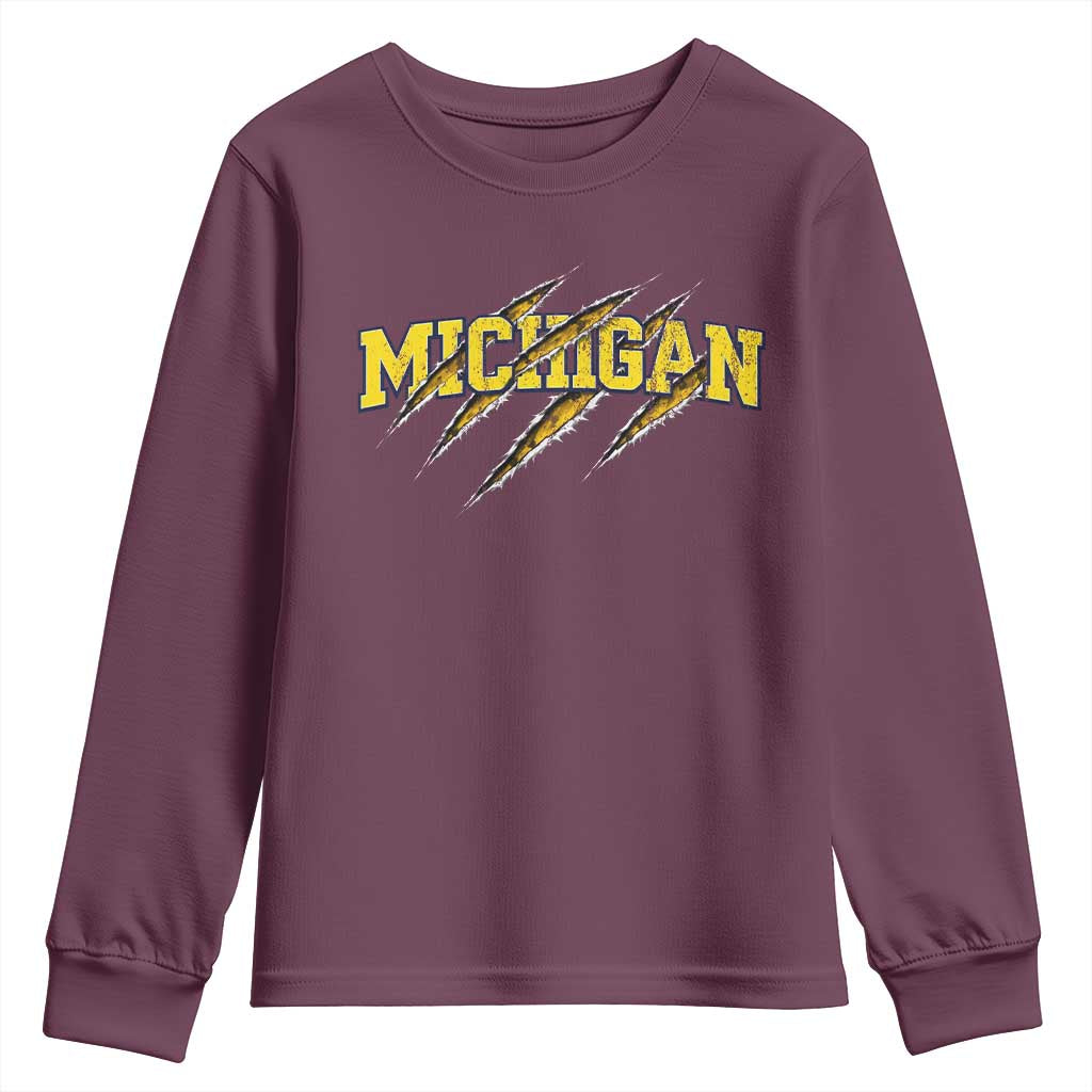 Michigan Fan Youth Sweatshirt MI State Sports Game Day Scratch Mark