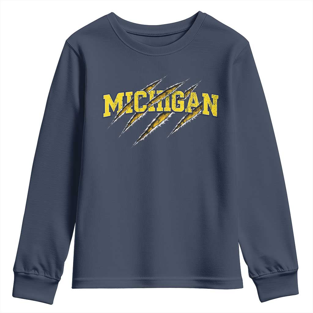 Michigan Fan Youth Sweatshirt MI State Sports Game Day Scratch Mark