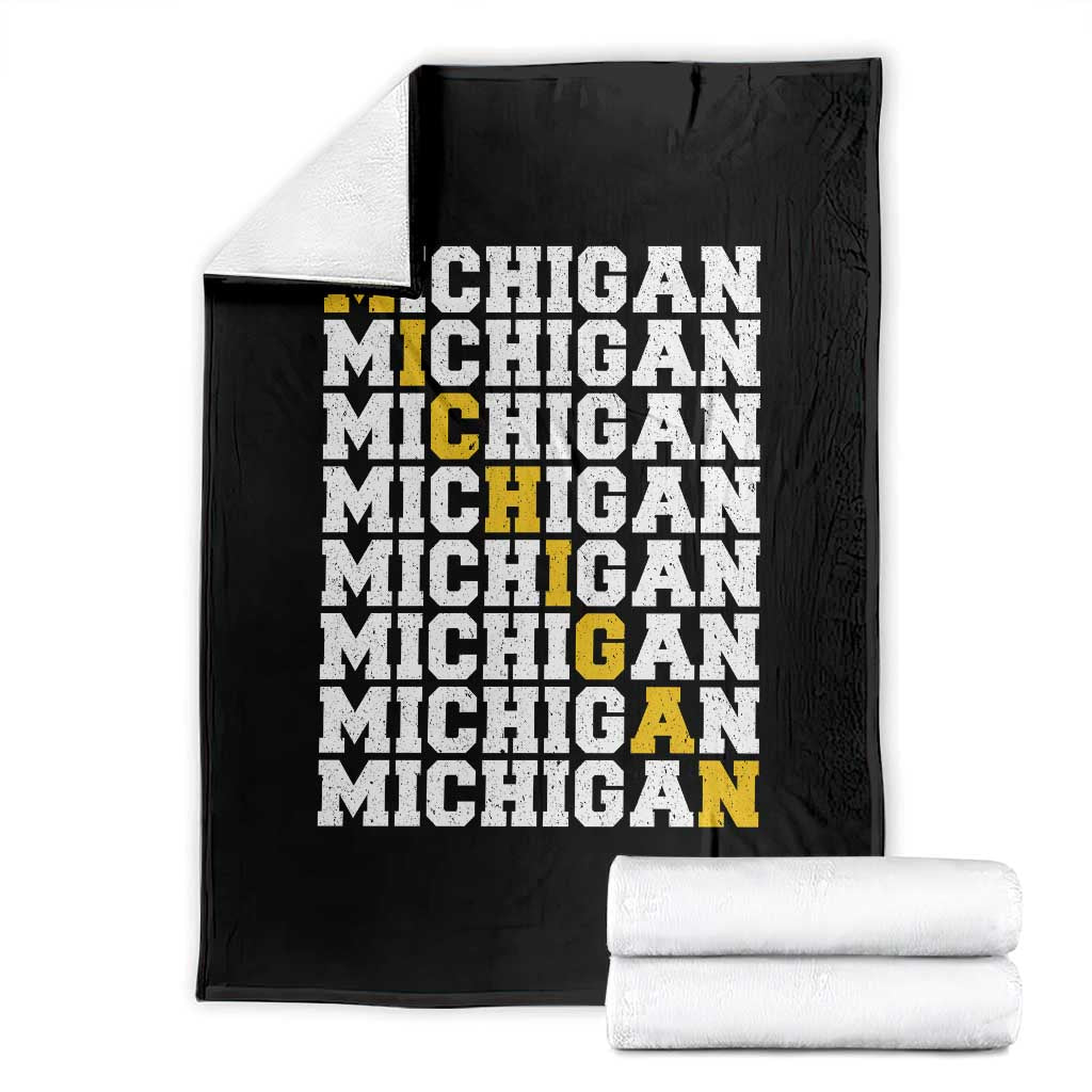 Michigan Fan Throw Blanket Yellow Bold Athletic Sport State Letters Game Day