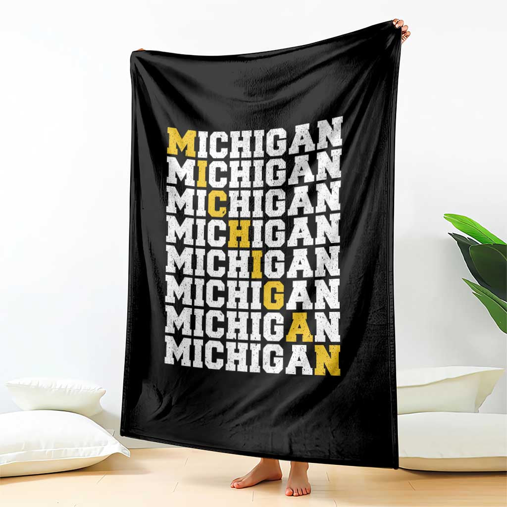 Michigan Fan Throw Blanket Yellow Bold Athletic Sport State Letters Game Day