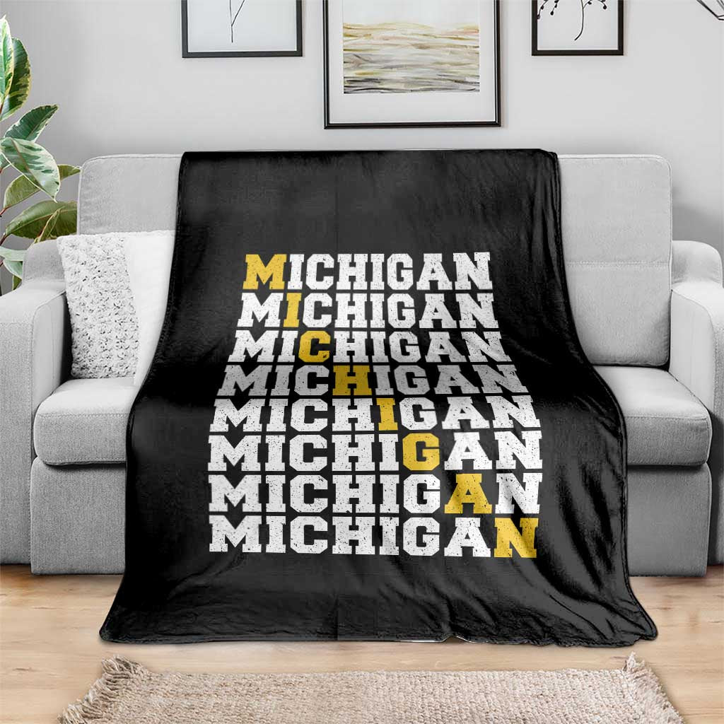 Michigan Fan Throw Blanket Yellow Bold Athletic Sport State Letters Game Day