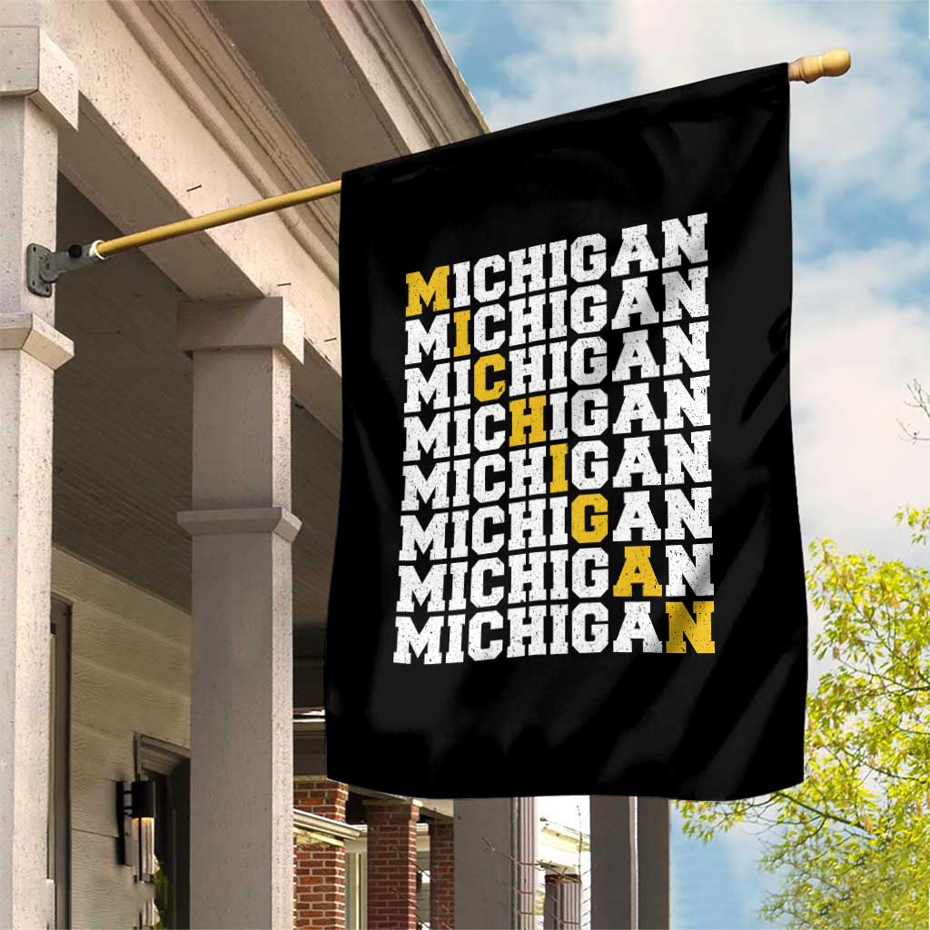 Michigan Fan Garden Flag Yellow Bold Athletic Sport State Letters Game Day