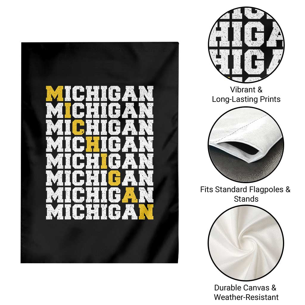 Michigan Fan Garden Flag Yellow Bold Athletic Sport State Letters Game Day