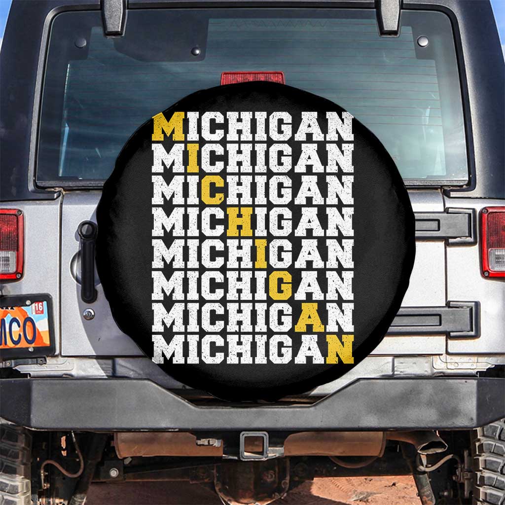 Michigan Fan Spare Tire Cover Yellow Bold Athletic Sport State Letters Game Day