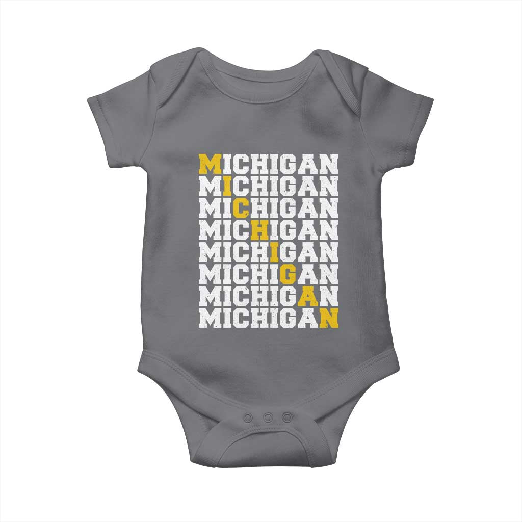 Michigan Fan Baby Onesie Yellow Bold Athletic Sport State Letters Game Day