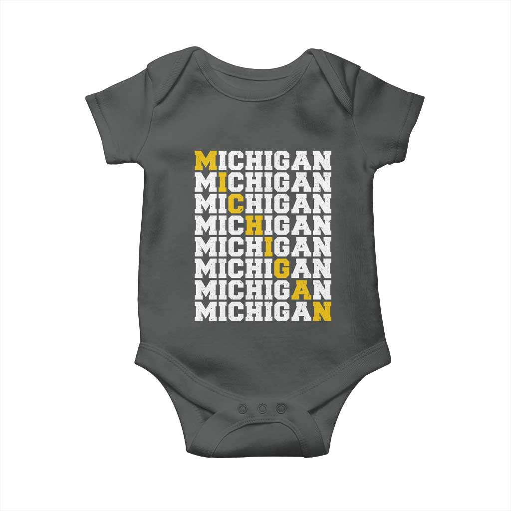Michigan Fan Baby Onesie Yellow Bold Athletic Sport State Letters Game Day