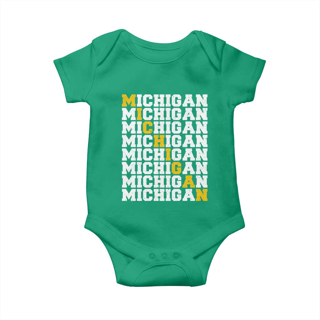 Michigan Fan Baby Onesie Yellow Bold Athletic Sport State Letters Game Day