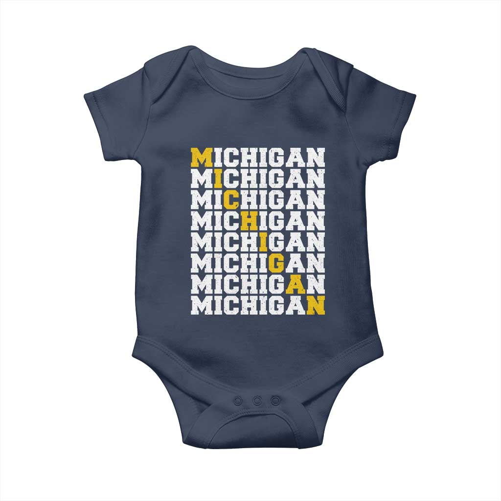 Michigan Fan Baby Onesie Yellow Bold Athletic Sport State Letters Game Day