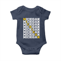 Michigan Fan Baby Onesie Yellow Bold Athletic Sport State Letters Game Day