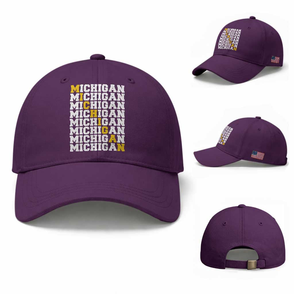 Michigan Fan Baseball Cap Yellow Bold Athletic Sport State Letters Game Day