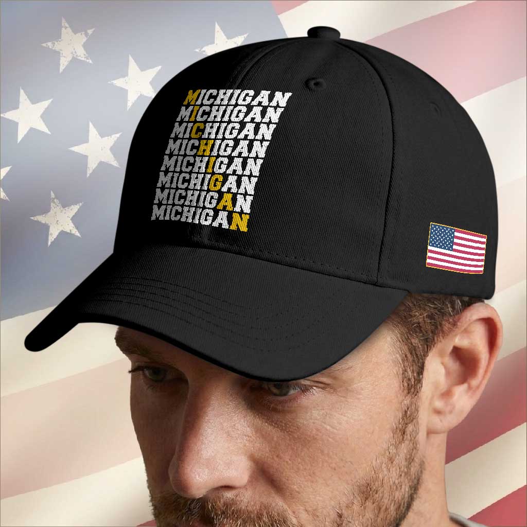 Michigan Fan Baseball Cap Yellow Bold Athletic Sport State Letters Game Day