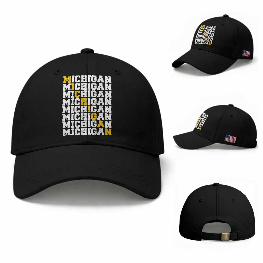 Michigan Fan Baseball Cap Yellow Bold Athletic Sport State Letters Game Day