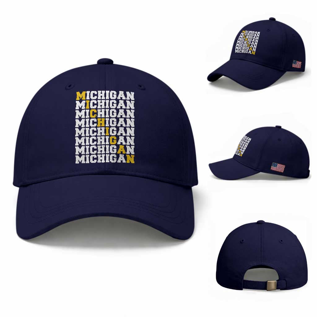 Michigan Fan Baseball Cap Yellow Bold Athletic Sport State Letters Game Day