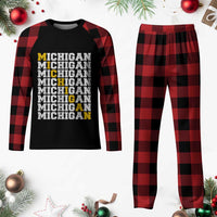 Michigan Fan Plaid Pajama Set Yellow Bold Athletic Sport State Letters Game Day