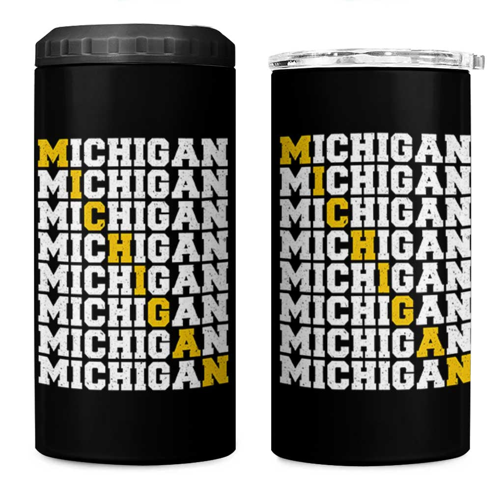 Michigan Fan 4 in 1 Can Cooler Tumbler Yellow Bold Athletic Sport State Letters Game Day