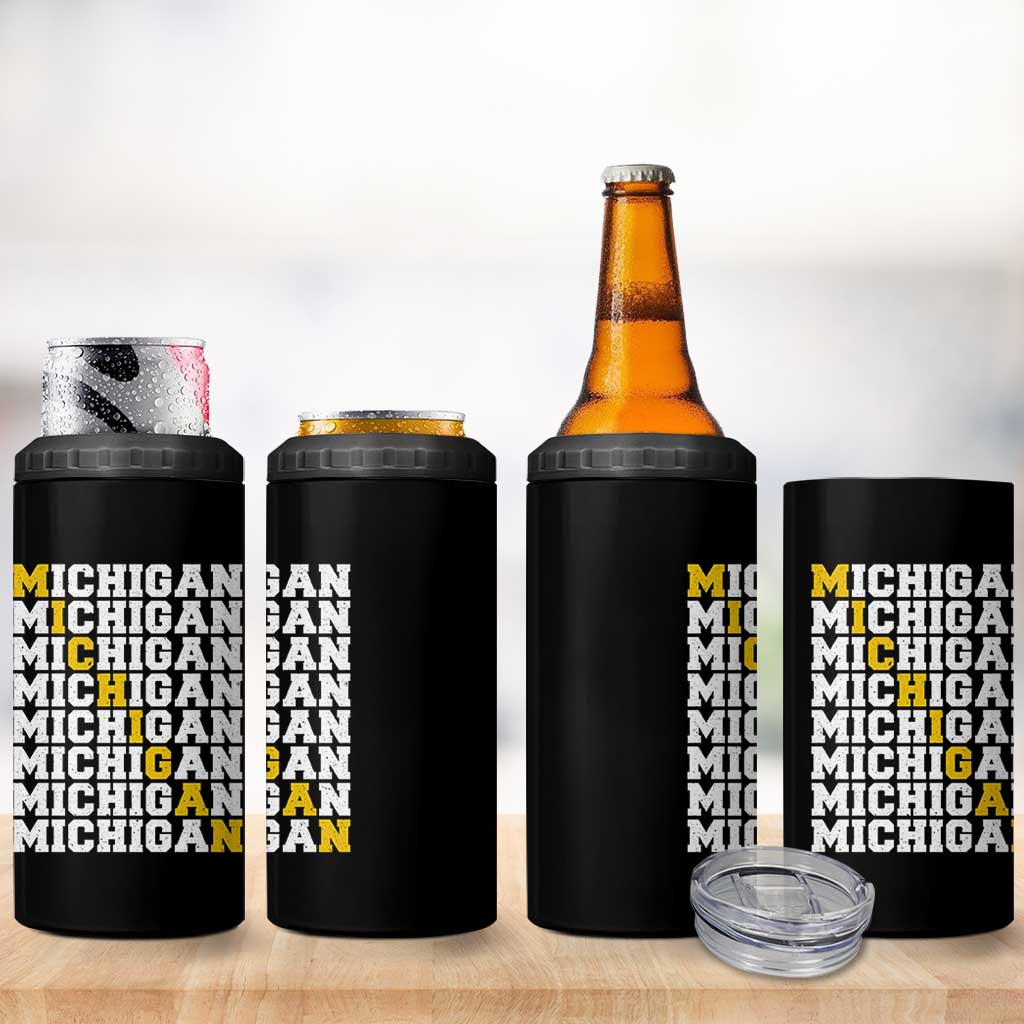 Michigan Fan 4 in 1 Can Cooler Tumbler Yellow Bold Athletic Sport State Letters Game Day