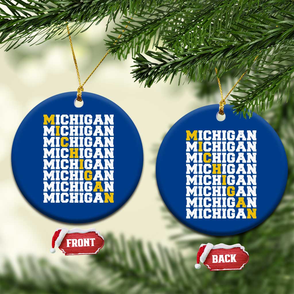 Michigan Fan Ceramic Ornament Yellow Bold Athletic Sport State Letters Game Day