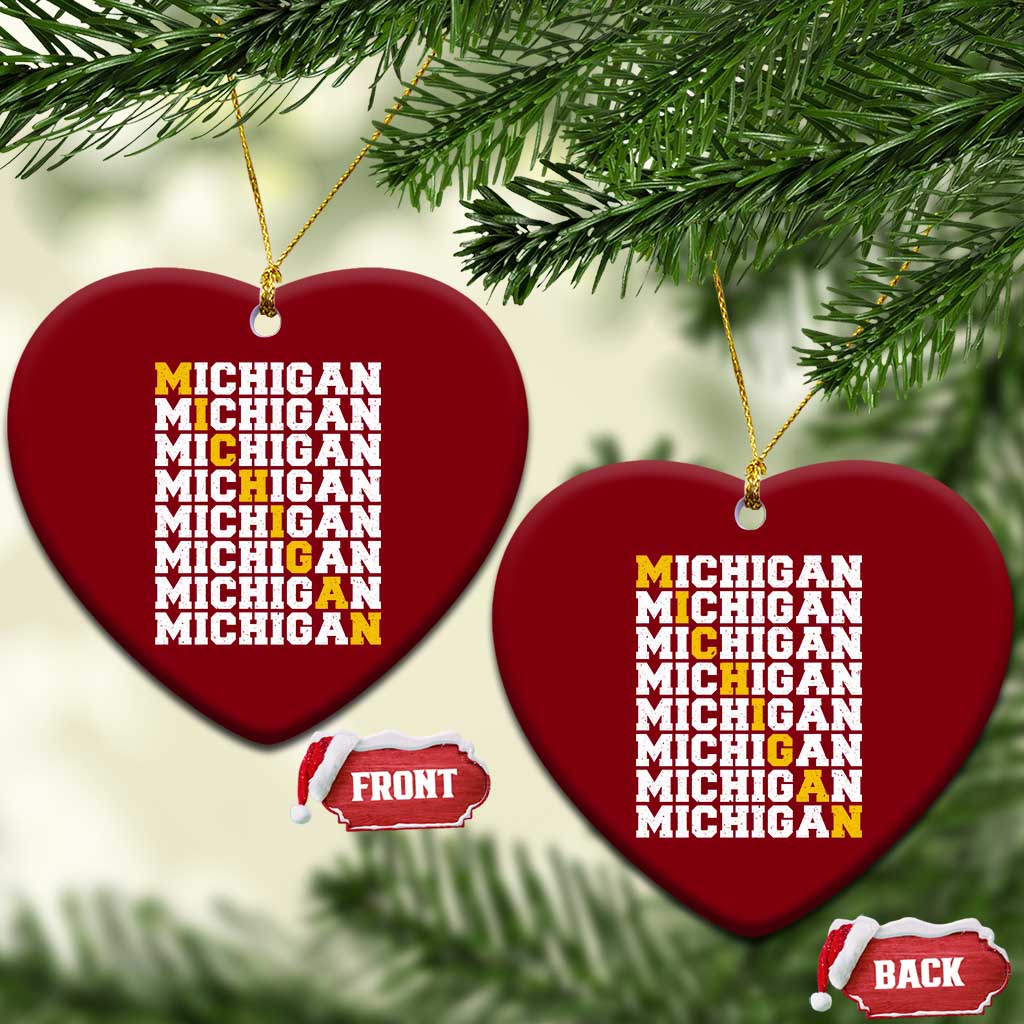 Michigan Fan Ceramic Ornament Yellow Bold Athletic Sport State Letters Game Day
