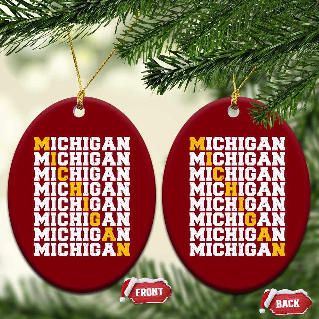 Michigan Fan Ceramic Ornament Yellow Bold Athletic Sport State Letters Game Day