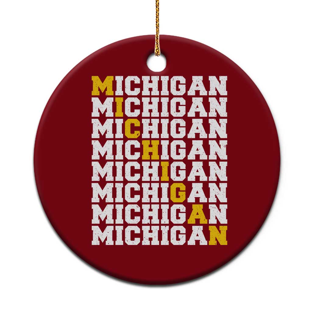 Michigan Fan Ceramic Ornament Yellow Bold Athletic Sport State Letters Game Day