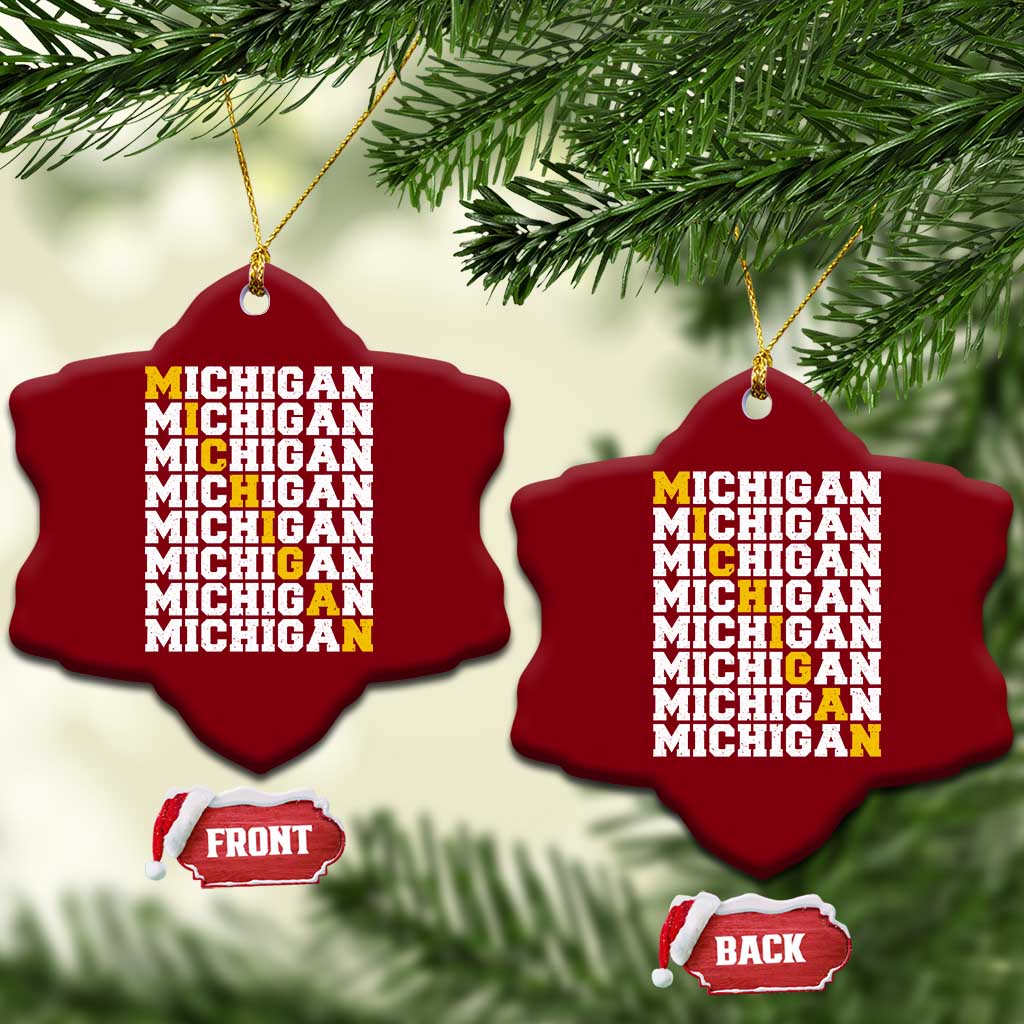 Michigan Fan Ceramic Ornament Yellow Bold Athletic Sport State Letters Game Day