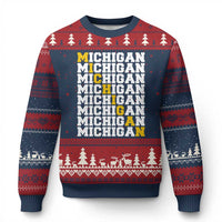 Michigan Fan Ugly Christmas Sweater Yellow Bold Athletic Sport State Letters Game Day