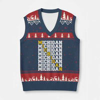 Michigan Fan V-Neck Knit Sweater Vest Yellow Bold Athletic Sport State Letters Game Day