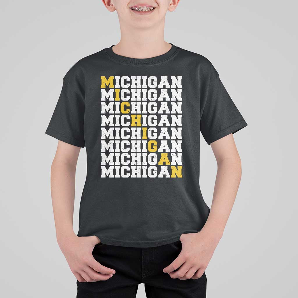 Michigan Fan T Shirt For Kid Yellow Bold Athletic Sport State Letters Game Day