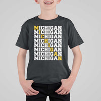 Michigan Fan T Shirt For Kid Yellow Bold Athletic Sport State Letters Game Day