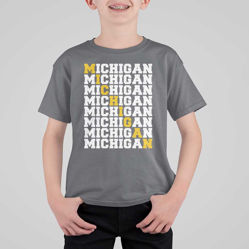 Michigan Fan T Shirt For Kid Yellow Bold Athletic Sport State Letters Game Day