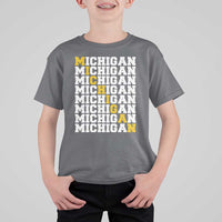Michigan Fan T Shirt For Kid Yellow Bold Athletic Sport State Letters Game Day