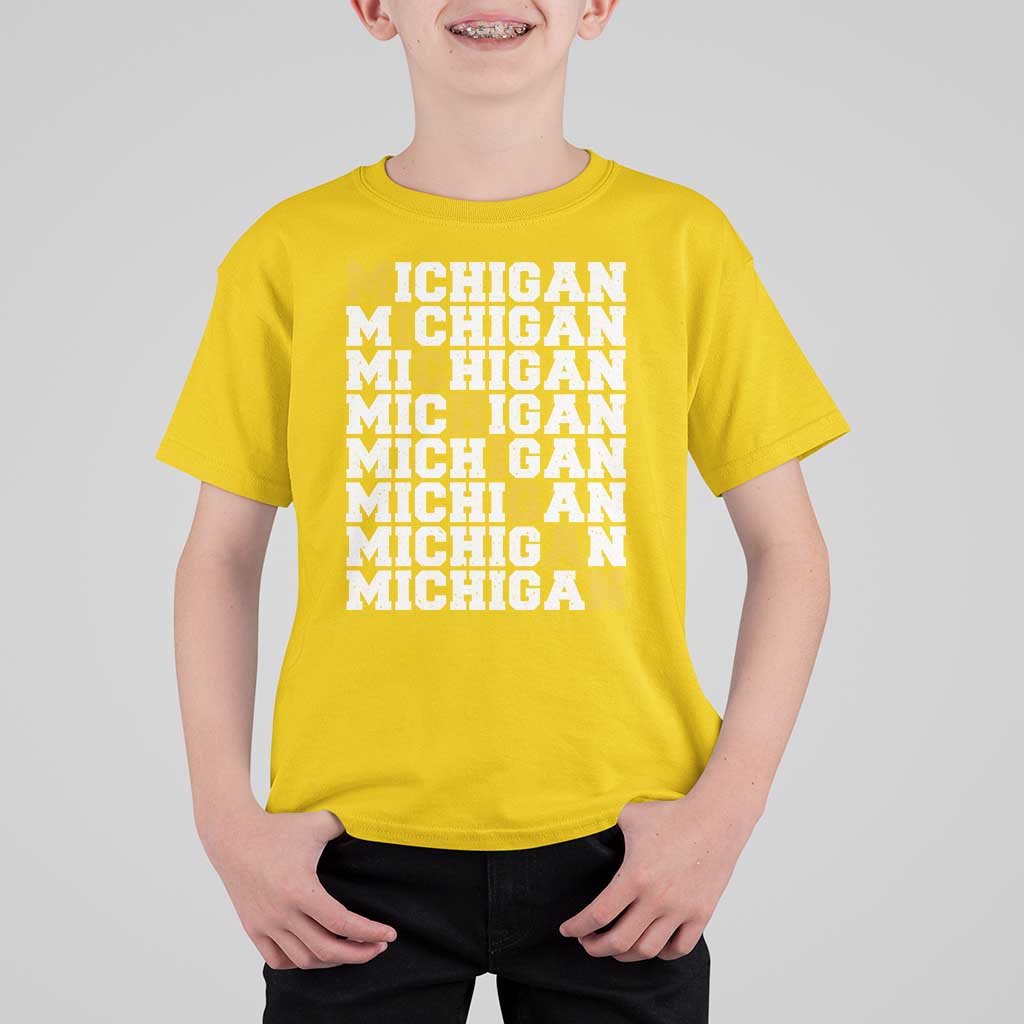 Michigan Fan T Shirt For Kid Yellow Bold Athletic Sport State Letters Game Day