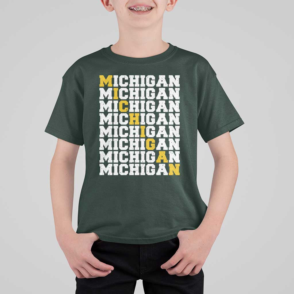 Michigan Fan T Shirt For Kid Yellow Bold Athletic Sport State Letters Game Day
