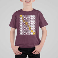 Michigan Fan T Shirt For Kid Yellow Bold Athletic Sport State Letters Game Day