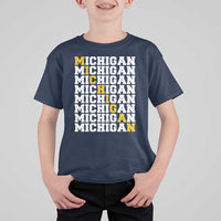 Michigan Fan T Shirt For Kid Yellow Bold Athletic Sport State Letters Game Day