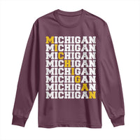 Michigan Fan Long Sleeve Shirt Yellow Bold Athletic Sport State Letters Game Day