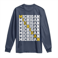 Michigan Fan Long Sleeve Shirt Yellow Bold Athletic Sport State Letters Game Day